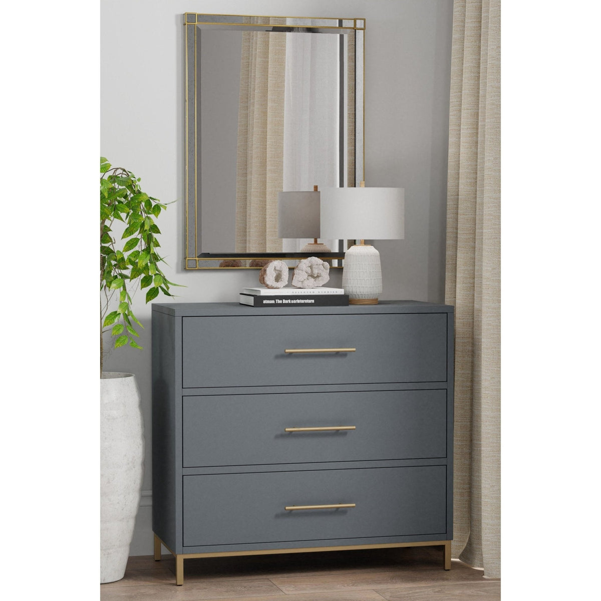 Slate Gray Mahogany Three-Drawer Small Chest