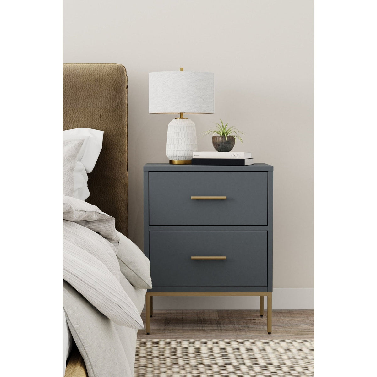 Mahogany Madelyn Two-Drawer Nightstand, Slate Gray