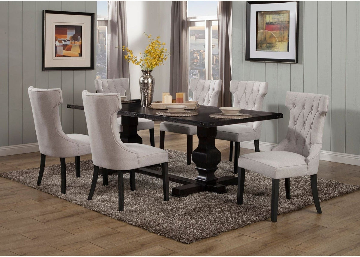 Manchester Traditional Upholstered Dining Side Chairs, Light Grey/Black – view 3