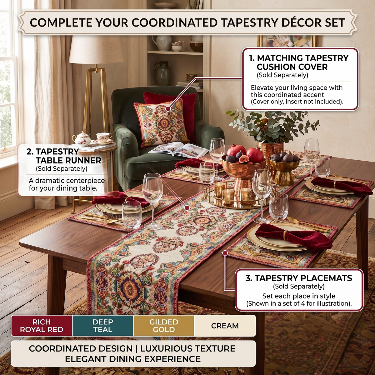 Elegant Ivory Ornate Paisley Woven Tapestry Table Runner – view 6
