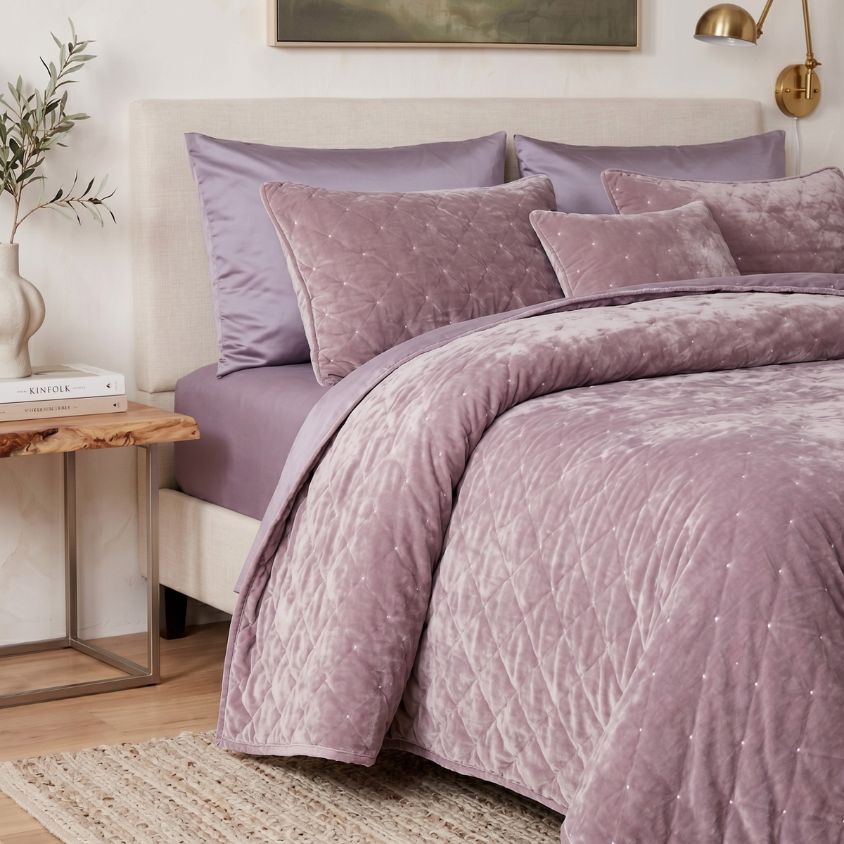 Purple Mauve Diamond Tufted Velvet Quilt Set – Plush Dreams – view 5