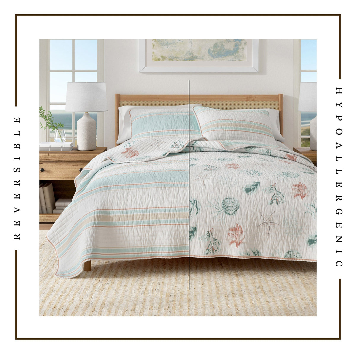 Reversible Stripe and Shell Cotton Quilt Set – St. Augustine Collection – view 3