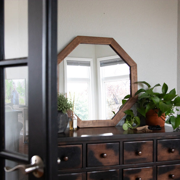 Octagonal Natural Wood Frame Wall Mirror for Farmhouse Decor – view 6