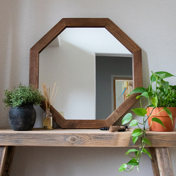 Octagonal Natural Wood Frame Wall Mirror for Farmhouse Decor – view 7