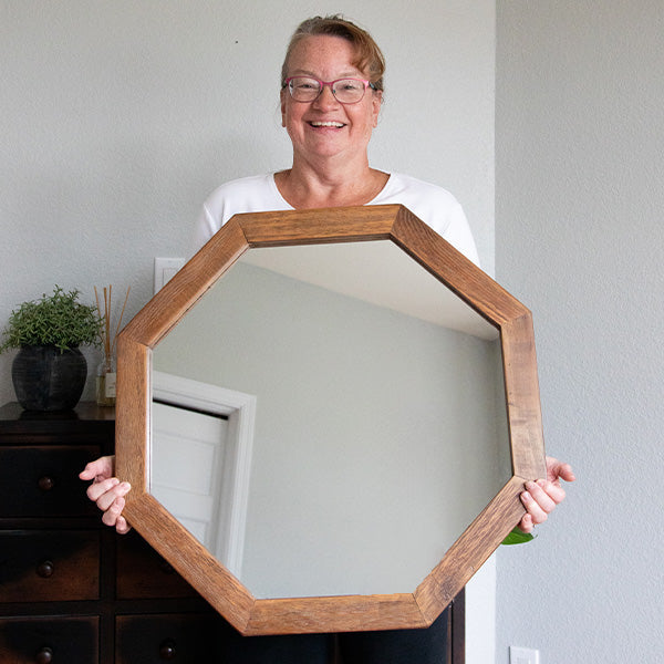 Octagonal Natural Wood Frame Wall Mirror for Farmhouse Decor – view 8