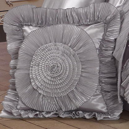 Silver Satin Ruffle Rose Petals Comforter Set, 6-Piece – view 6