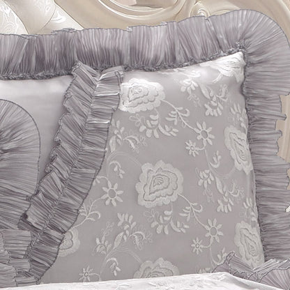 Silver Satin Ruffle Rose Petals Comforter Set, 6-Piece – view 4