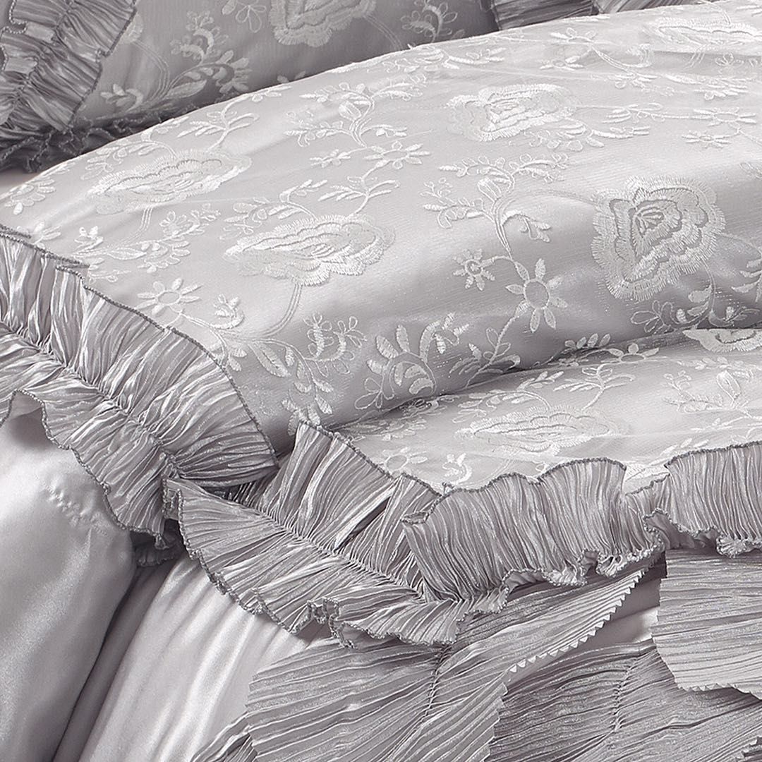 Silver Satin Ruffle Rose Petals Comforter Set, 6-Piece – view 5
