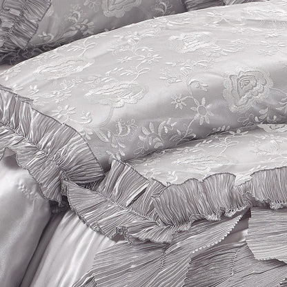Silver Satin Ruffle Rose Petals Comforter Set, 6-Piece – view 5