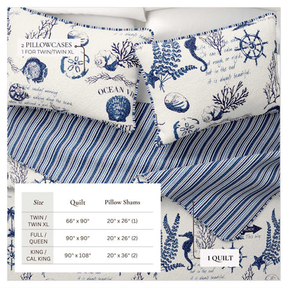 Catalina Navy and White Ocean-Inspired Coastal Quilt Set – view 5