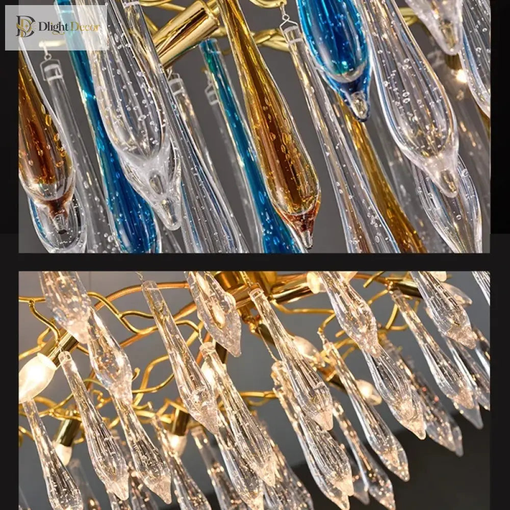Modern Crystal Water Drop Chandelier, Clear or Colorful, Round or Linear – view 5