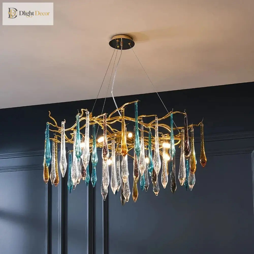 Modern Crystal Water Drop Chandelier, Clear or Colorful, Round or Linear – view 2