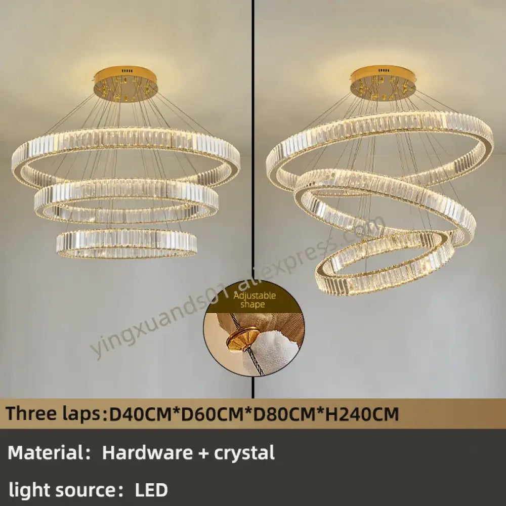 Modern Multi-Ring Crystal Chandelier in Gold or Chrome – view 11
