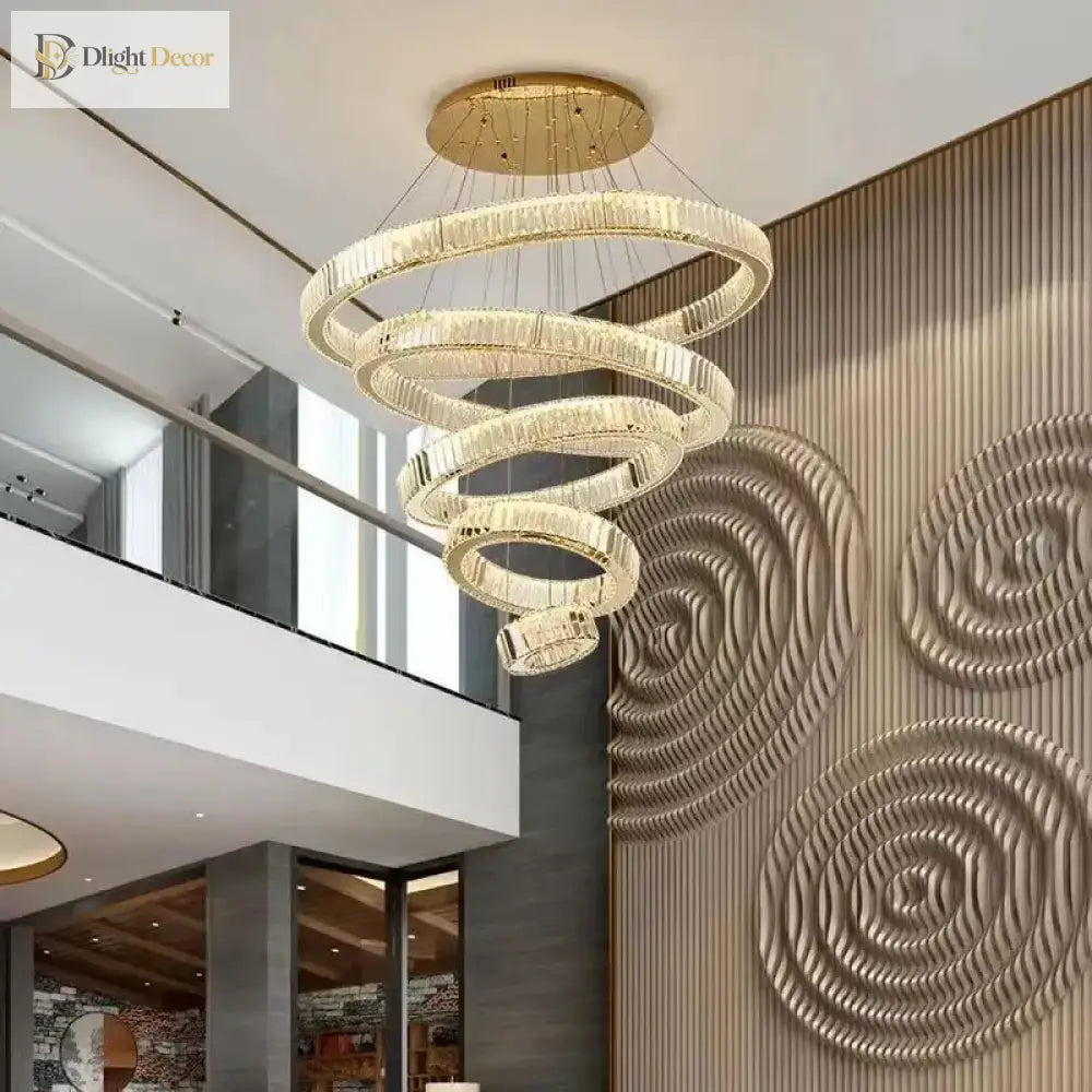 Modern Multi-Ring Crystal Chandelier in Gold or Chrome – view 3