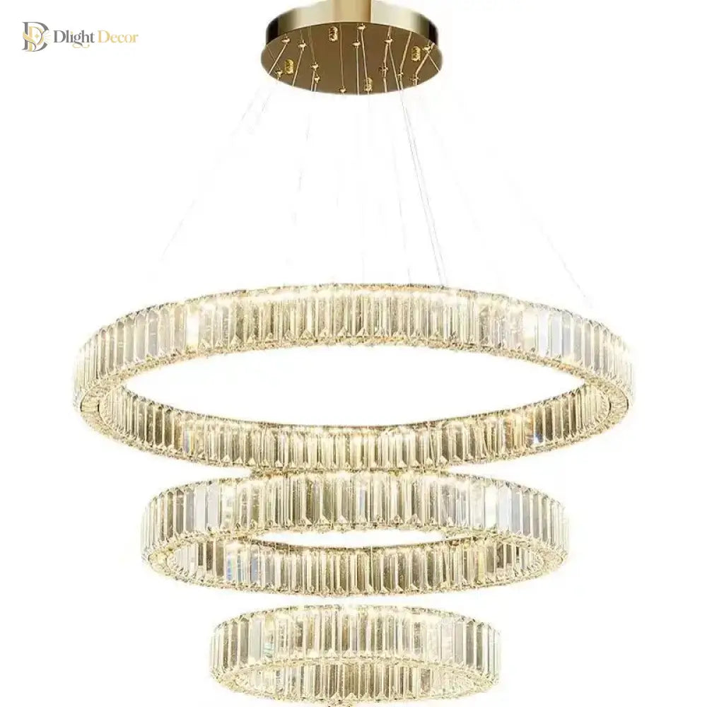 Modern Multi-Ring Crystal Chandelier in Gold or Chrome – view 6