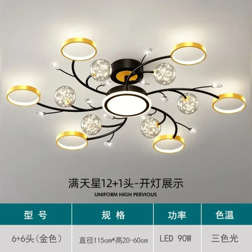 Modern Starry Gold Flush Mount Ceiling Light, Multi-Head – view 7