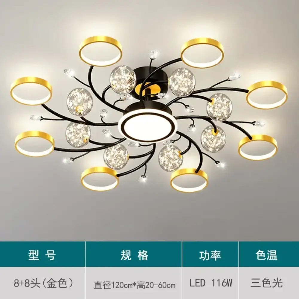 Modern Starry Gold Flush Mount Ceiling Light, Multi-Head – view 8