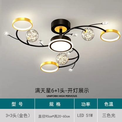 Modern Starry Gold Flush Mount Ceiling Light, Multi-Head – view 12