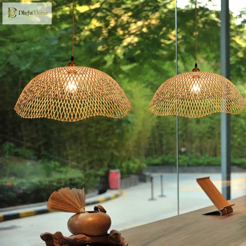 Hand-Woven Bamboo and Rattan Wicker Pendant Light for Dining Room – view 5