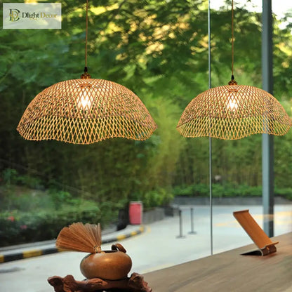 Hand-Woven Bamboo and Rattan Wicker Pendant Light for Dining Room – view 5