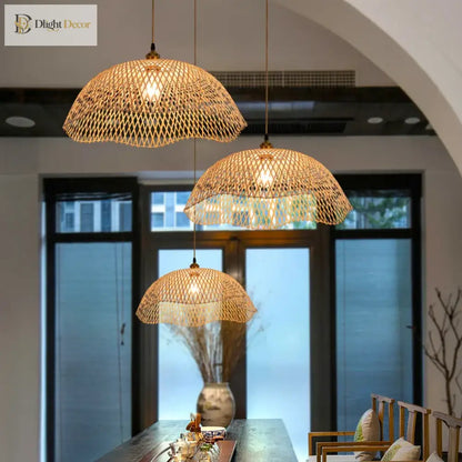 Hand-Woven Bamboo and Rattan Wicker Pendant Light for Dining Room – view 4