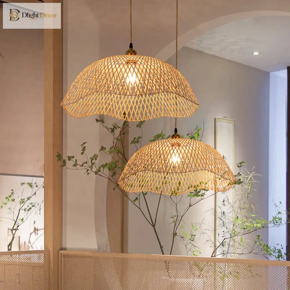 Hand-Woven Bamboo and Rattan Wicker Pendant Light for Dining Room – view 3