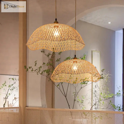 Hand-Woven Bamboo and Rattan Wicker Pendant Light for Dining Room – view 3