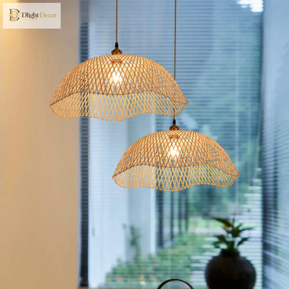 Hand-Woven Bamboo and Rattan Wicker Pendant Light for Dining Room – view 2