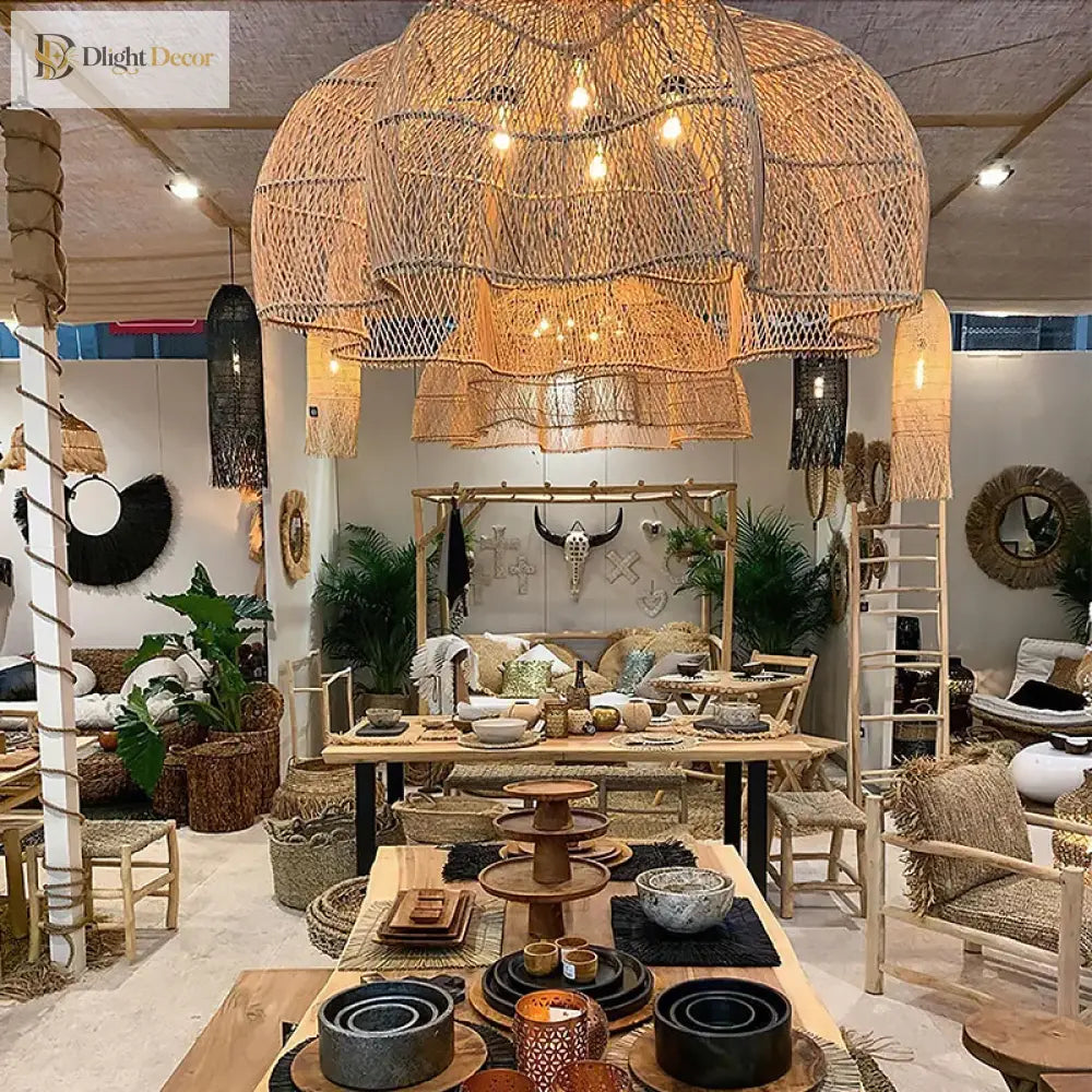 Handmade Petal Rattan Pendant Light for Kitchen Island and Living Room – view 6