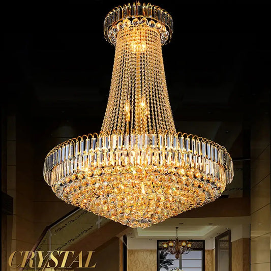 Modern Signature lustre chandelier, 60cm diameter, hanging above a dining table in a dining room