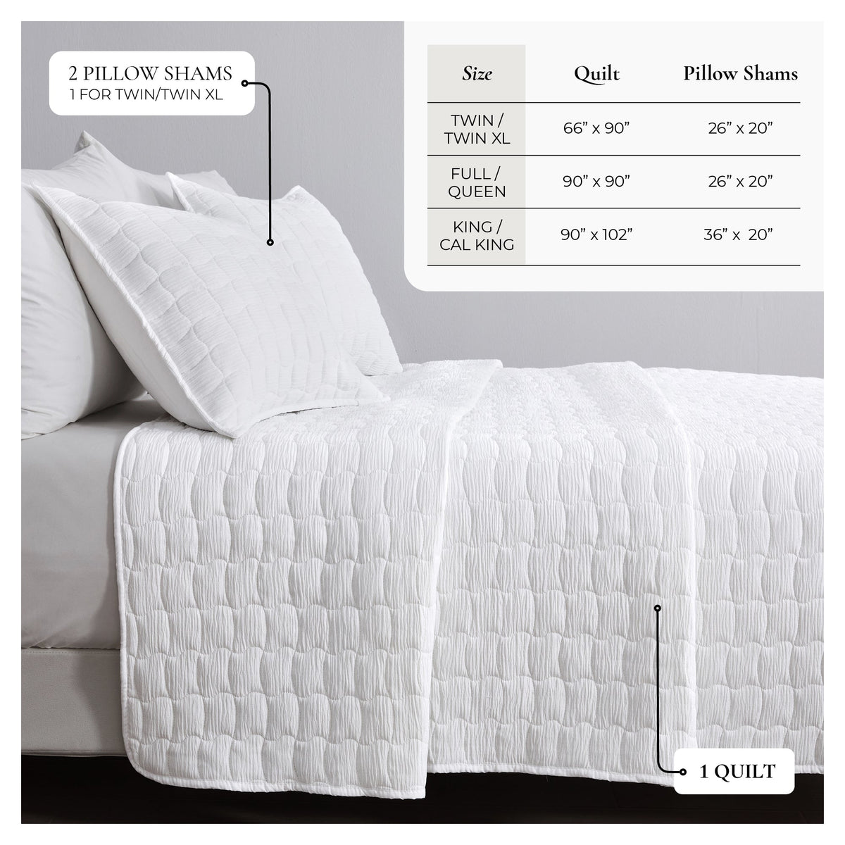 Gauze-Like Wave Stitch Quilt Set with Shams in White or Bone – view 4