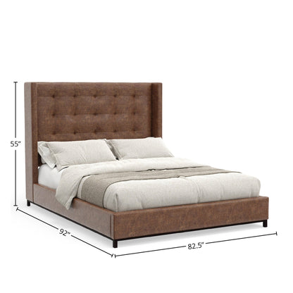 Mundo Platform Bed with Tufted Wingback Headboard, Brown Faux Suede – view 12