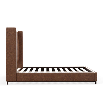 Mundo Platform Bed with Tufted Wingback Headboard, Brown Faux Suede – view 7