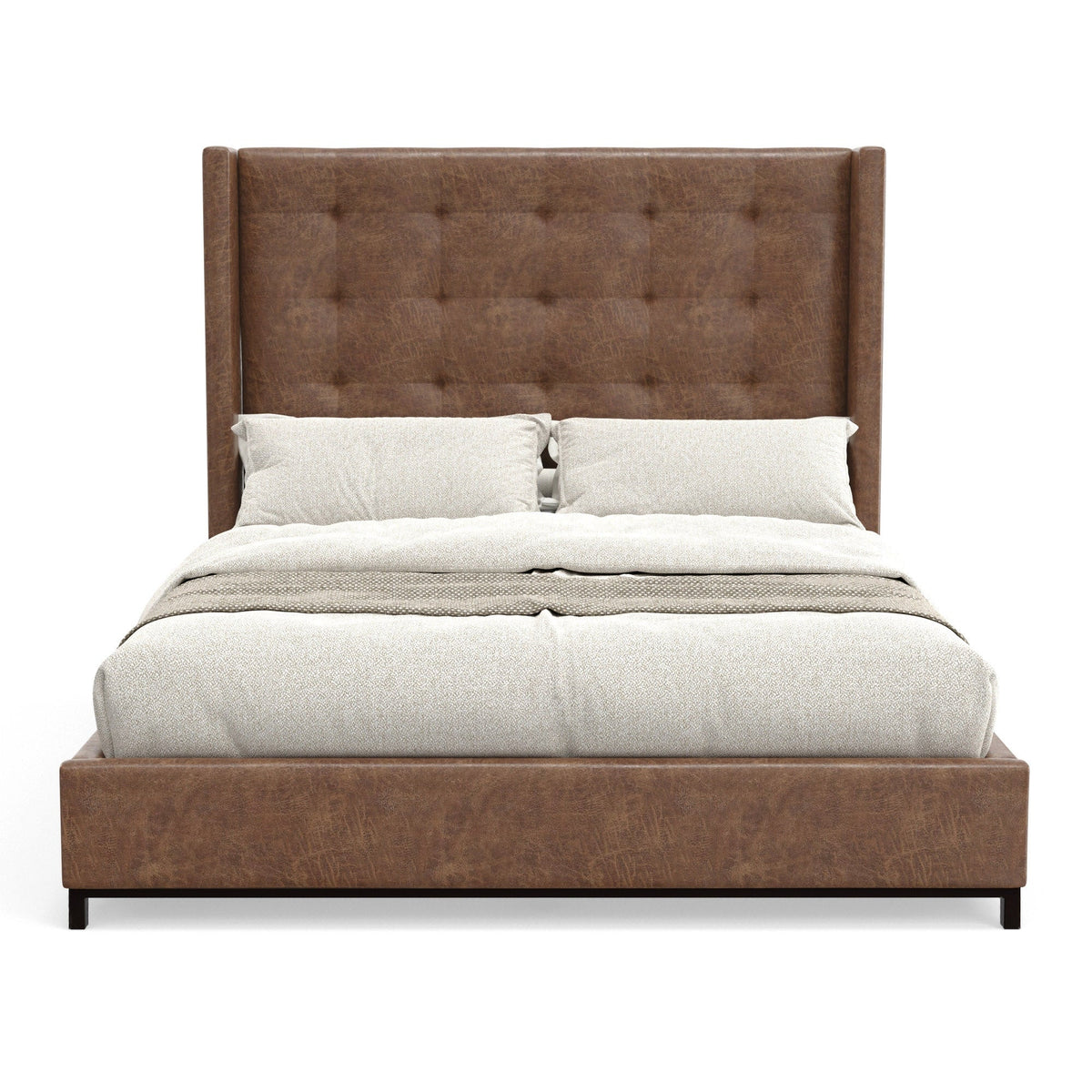 Mundo Platform Bed with Tufted Wingback Headboard, Brown Faux Suede – view 2