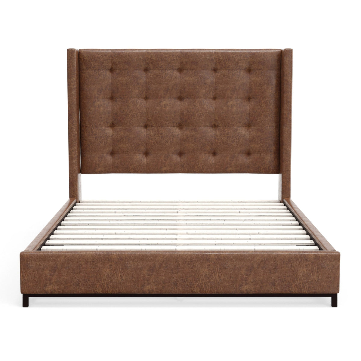 Mundo Platform Bed with Tufted Wingback Headboard, Brown Faux Suede – view 5