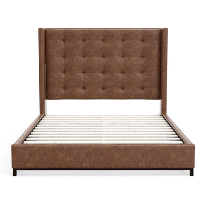 Mundo Platform Bed with Tufted Wingback Headboard, Brown Faux Suede – view 5