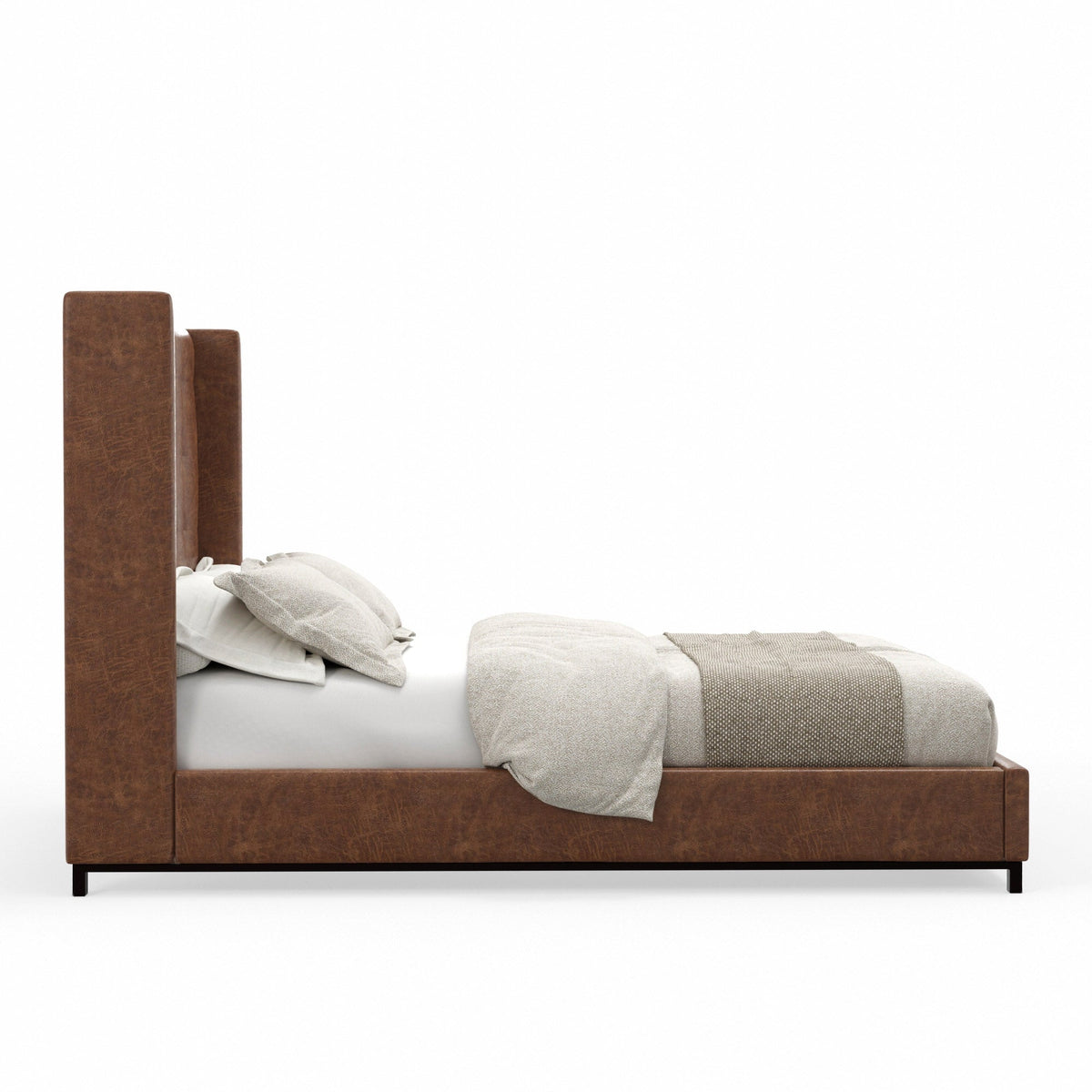 Mundo Platform Bed with Tufted Wingback Headboard, Brown Faux Suede – view 4