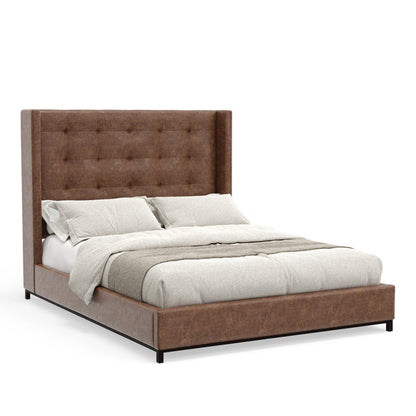 Mundo Platform Bed with Tufted Wingback Headboard, Brown Faux Suede – view 3