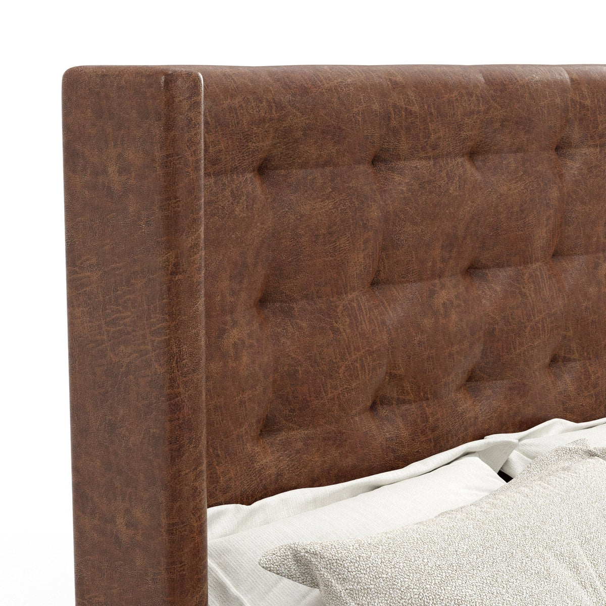 Mundo Platform Bed with Tufted Wingback Headboard, Brown Faux Suede – view 8