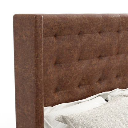 Mundo Platform Bed with Tufted Wingback Headboard, Brown Faux Suede – view 8