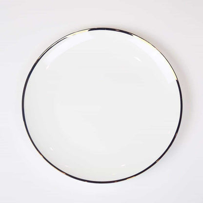 Fine Bone China Dinner Plates with Narrow 14k Gold Rim, Set of 4