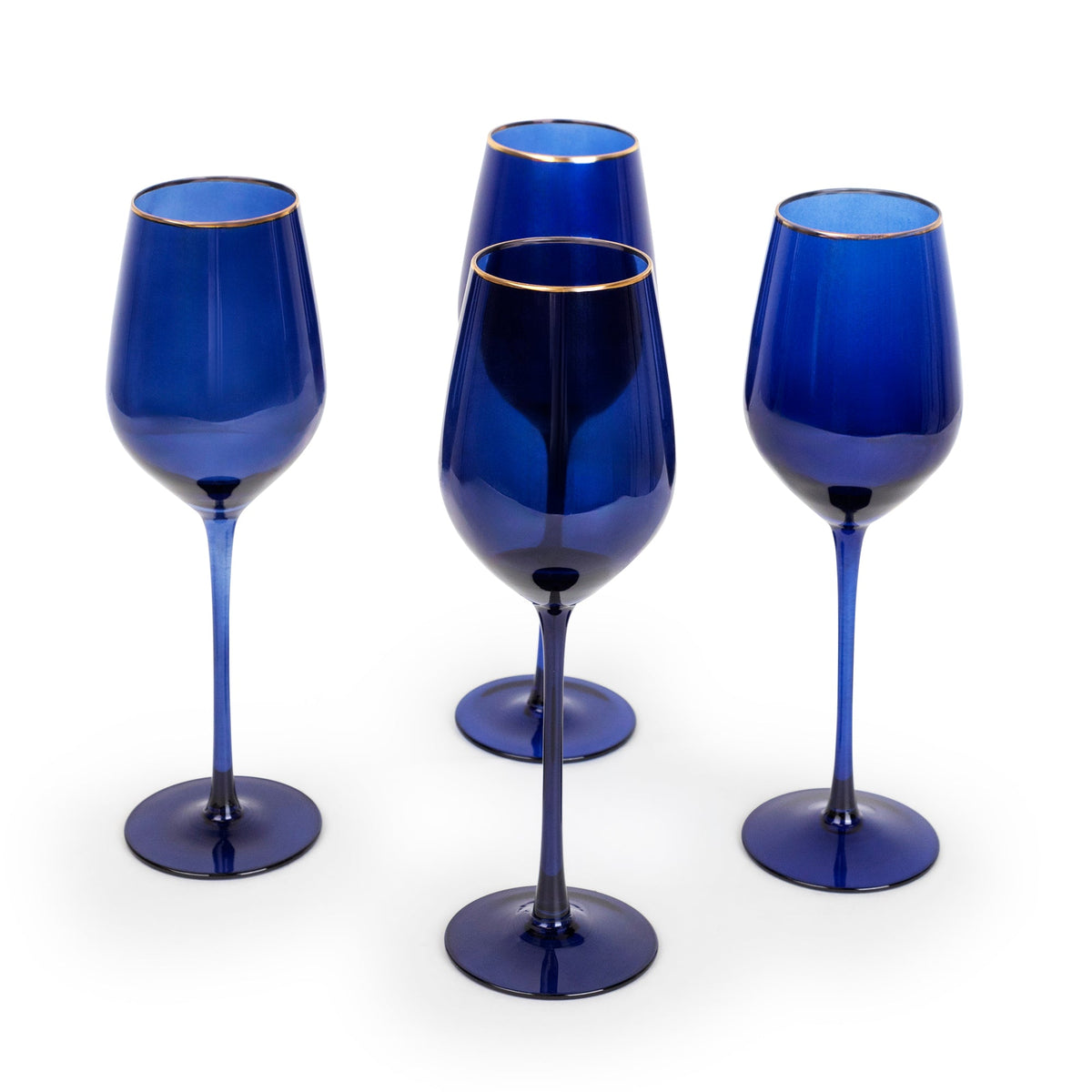 Navy Gloss Wine Glasses with 14k Gold Rim, Set of 4 – view 3