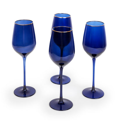 Navy Gloss Wine Glasses with 14k Gold Rim, Set of 4 – view 3