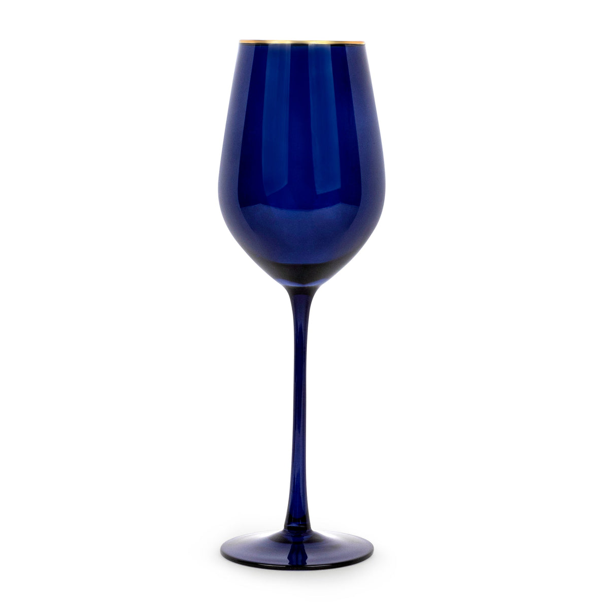 Navy Gloss Glass Wine Glasses with 14k Gold Rim, Set of Four