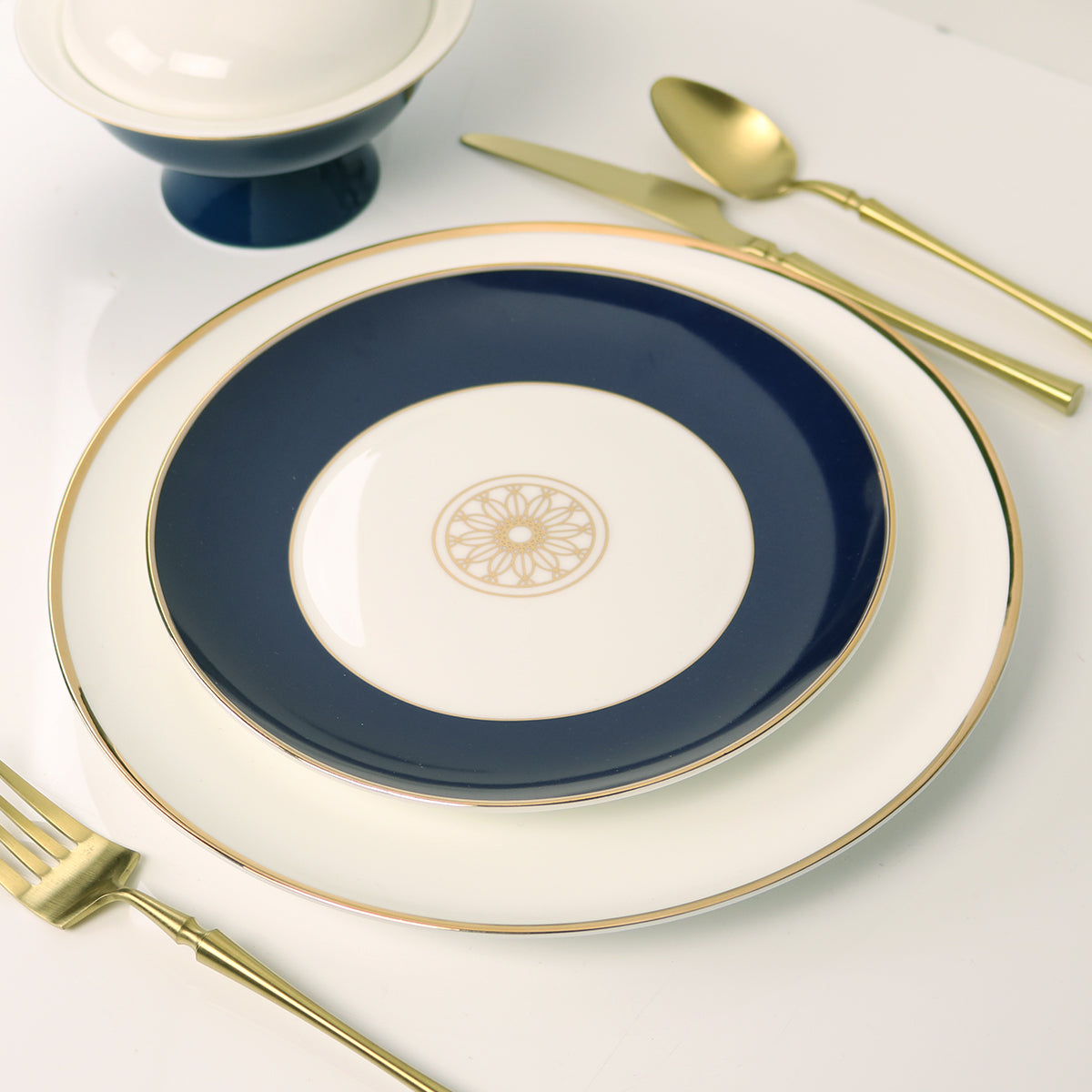 Sapphire Blue Jewel Salad Plates with 14k Gold Accents, Set of 4 – view 3