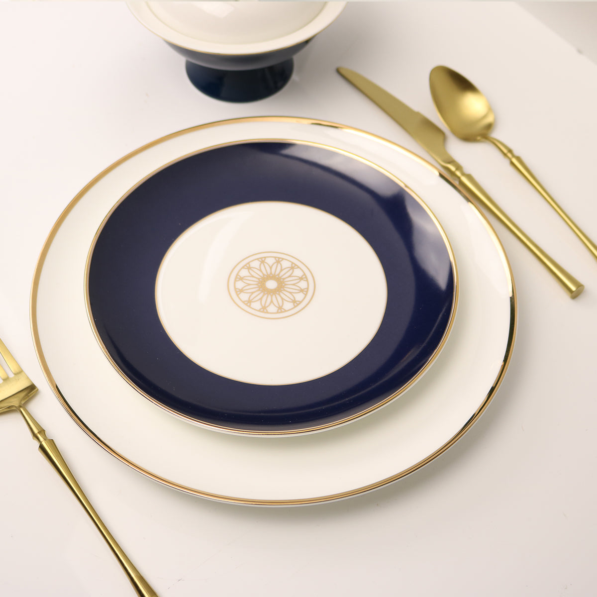 Sapphire Blue Jewel Salad Plates with 14k Gold Accents, Set of 4 – view 2