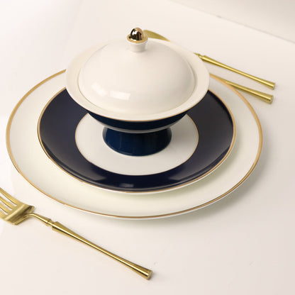 Navy Versaille Mini Soup Bowls with Gold-Studded Lids, Set of 4 – view 4