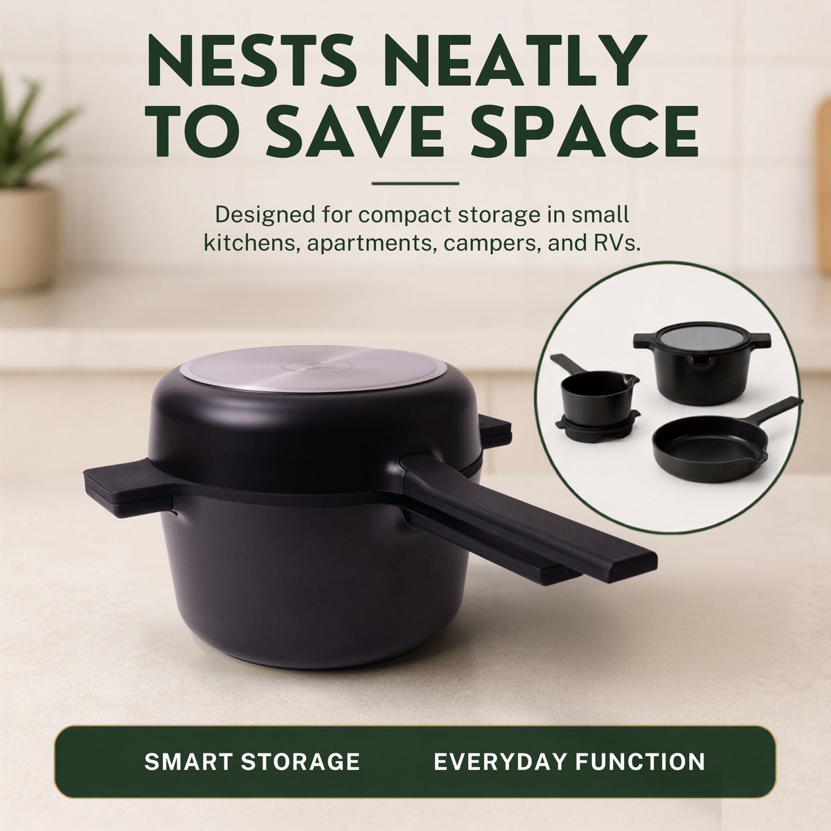 Neat 5-Piece Nesting Ceramic Nonstick Cookware Set with Strainer Lids – view 4