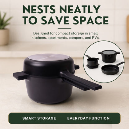 Neat 5-Piece Nesting Ceramic Nonstick Cookware Set with Strainer Lids – view 4