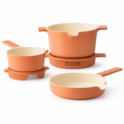 Neat 5-Piece Nesting Ceramic Nonstick Cookware Set with Strainer Lids – view 10